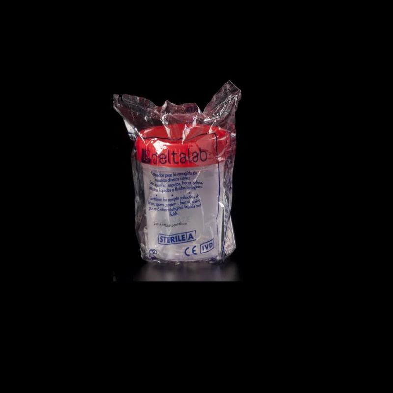 Контейнер, 120 мл (57х73 мм), стерильний, ПП з червоною гвинтовою ПЕ кришкою, в індивідуальній упаковці